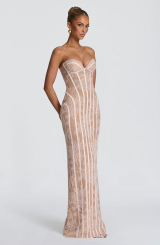 T.X Sian Maxi Dress Strapless Floral Lace Blush
