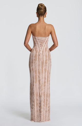 T.X Sian Maxi Dress Strapless Floral Lace Blush