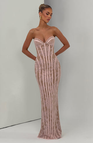 T.X Sian Maxi Dress Strapless Floral Lace Blush