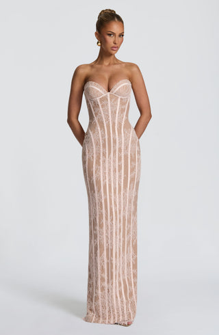 T.X Sian Maxi Dress Strapless Floral Lace Blush