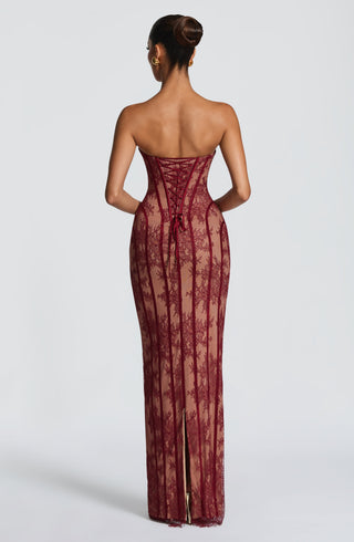 T.X Sian Maxi Dress Burgundy Floral Lace Strapless
