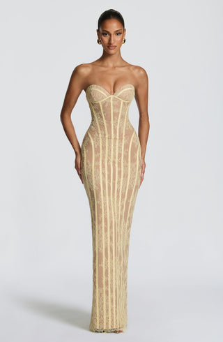 T.X Sian Maxi Dress Floral Lace Strapless Sweetheart Lemon