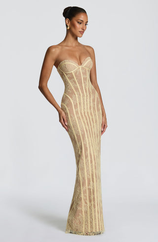 T.X Sian Maxi Dress Floral Lace Strapless Sweetheart Lemon