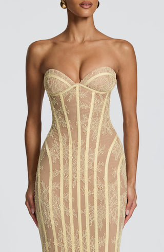 T.X Sian Maxi Dress Floral Lace Strapless Sweetheart Lemon