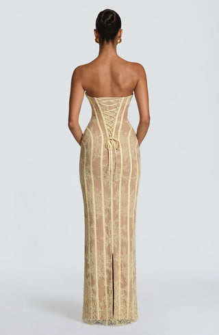 T.X Sian Maxi Dress Floral Lace Strapless Sweetheart Lemon