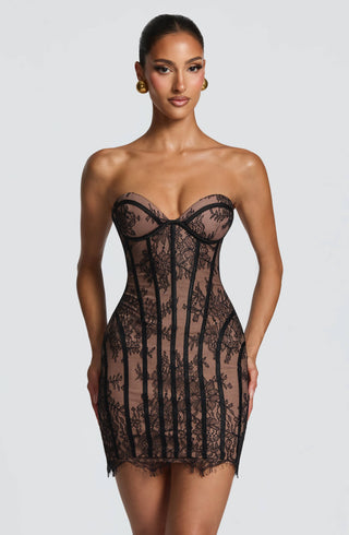 T.X Sian Mini Dress Strapless Lace Corset Black