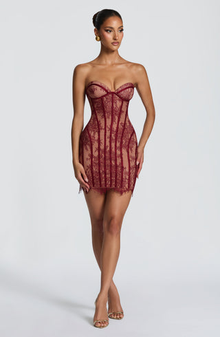 T.X Sian Mini Dress Floral Lace Strapless Burgundy
