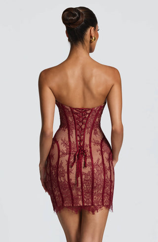 T.X Sian Mini Dress Floral Lace Strapless Burgundy