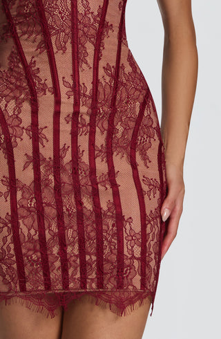 T.X Sian Mini Dress Floral Lace Strapless Burgundy