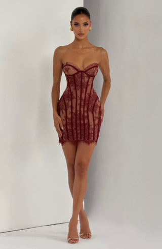 T.X Sian Mini Dress Floral Lace Strapless Burgundy