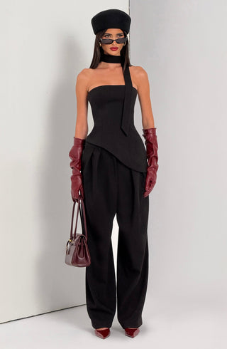 S.M Sloan Strapless Longline Top Structured Suiting Black