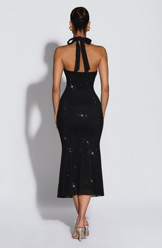 T.X Sonora Midi Dress Embellished Mesh Plunge Neckline Black