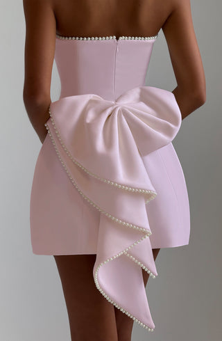 M.T Suni Mini Dress Strapless Pearl Trim Bubble Hem Blush