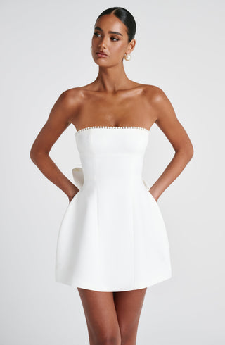 M.T Suni Mini Dress Pearl-Trim Strapless Bubble-Hem Ivory