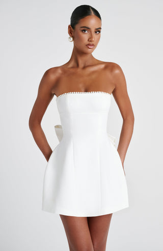 M.T Suni Mini Dress Pearl-Trim Strapless Bubble-Hem Ivory