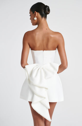 M.T Suni Mini Dress Pearl-Trim Strapless Bubble-Hem Ivory