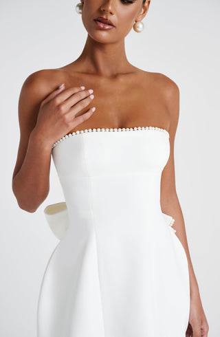 M.T Suni Mini Dress Pearl-Trim Strapless Bubble-Hem Ivory