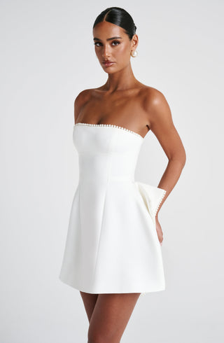M.T Suni Mini Dress Pearl-Trim Strapless Bubble-Hem Ivory
