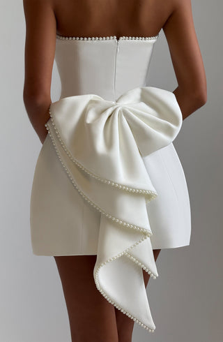 M.T Suni Mini Dress Pearl-Trim Strapless Bubble-Hem Ivory