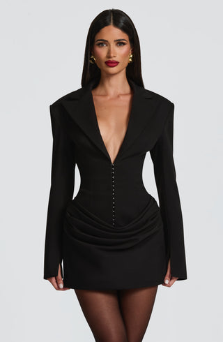S.M Susie Mini Dress Tailored Blazer-Style Pleated Cowl Black