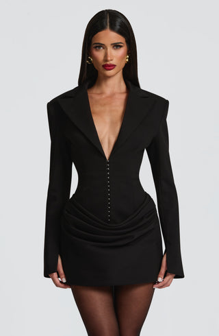 S.M Susie Mini Dress Tailored Blazer-Style Pleated Cowl Black