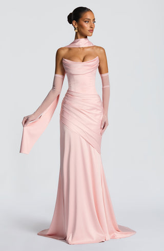 M.T Sybil Scarf Stretch Satin Double Layered Blush One Size