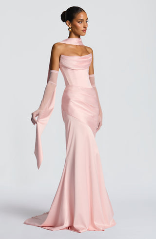 M.T Sybil Scarf Stretch Satin Double Layered Blush One Size