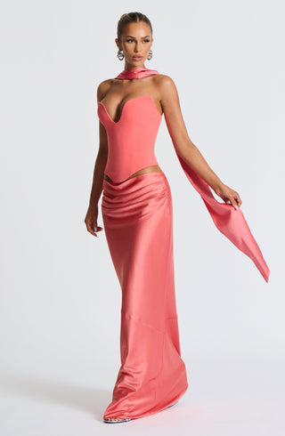 M.T Sybil Scarf Stretch Satin Coral Pink One Size