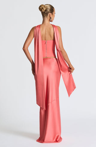 M.T Sybil Scarf Stretch Satin Coral Pink One Size
