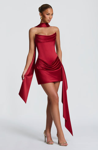 M.T Sybil Scarf Stretch Satin Deep Red One Size