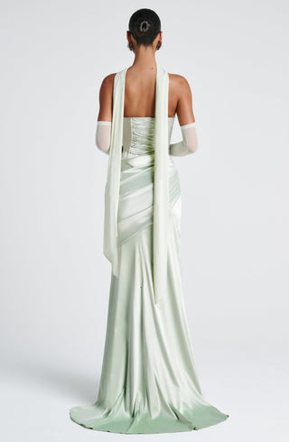 M.T Sybil Satin Scarf Long Stretch Mint One Size