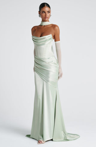 M.T Sybil Satin Scarf Long Stretch Mint One Size