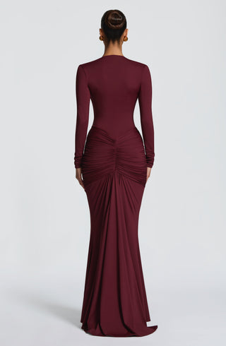 DIA Tara Maxi Dress Cherry Lacquer Mermaid Silhouette Plunge Neckline