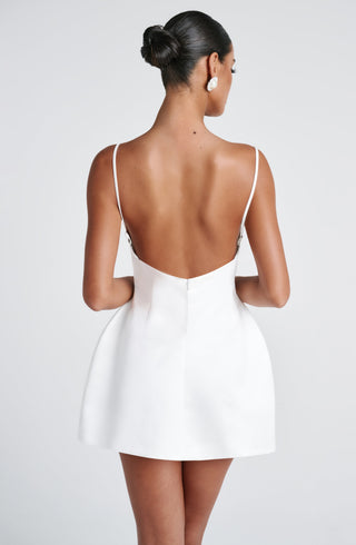 R.F Tate Mini Dress Structured Satin Bubble Hem Ivory