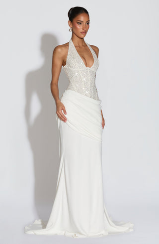 R.F Taylor Gown Evening Dress Crepe Corset Bodice Ivory