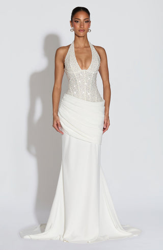 R.F Taylor Gown Evening Dress Crepe Corset Bodice Ivory