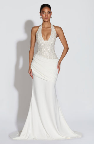 R.F Taylor Gown Evening Dress Crepe Corset Bodice Ivory