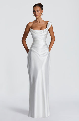 M.T Thalassa Maxi Dress Bias-Cut Satin Ivory XS-XXL