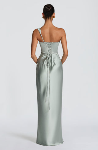 M.T Thalassa Maxi Dress Non-Stretch Satin Corset Sage