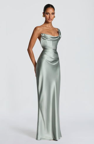 M.T Thalassa Maxi Dress Non-Stretch Satin Corset Sage