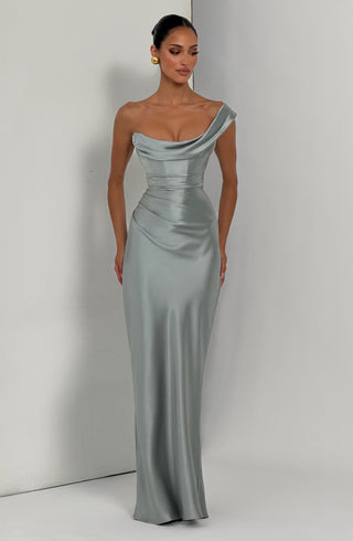 M.T Thalassa Maxi Dress Non-Stretch Satin Corset Sage