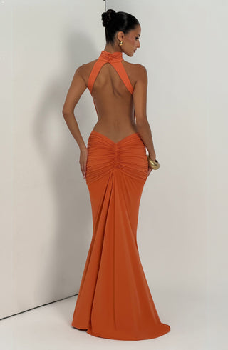 DIA Thekla Maxi Dress Stretch Slinky Jersey Burnt Orange