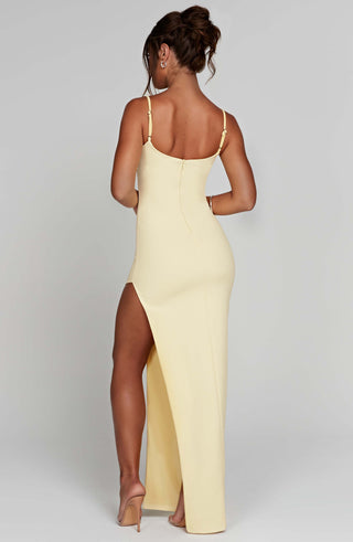C.F Tiarne Maxi Dress Double-Layered Premium Crepe Side Slit Lemon