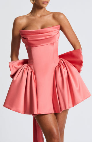 R.F Trinity Mini Dress Stretch Satin Corset Bodice Coral Pink