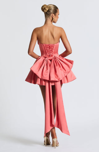 R.F Trinity Mini Dress Stretch Satin Corset Bodice Coral Pink