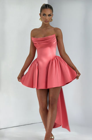 R.F Trinity Mini Dress Stretch Satin Corset Bodice Coral Pink