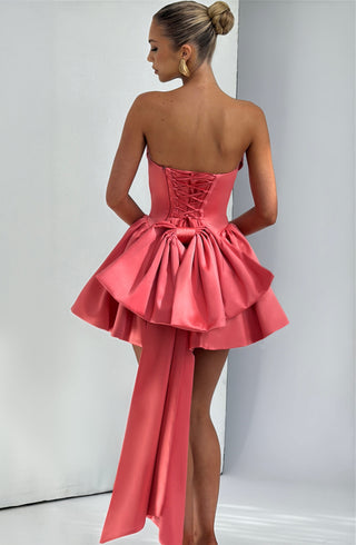R.F Trinity Mini Dress Stretch Satin Corset Bodice Coral Pink