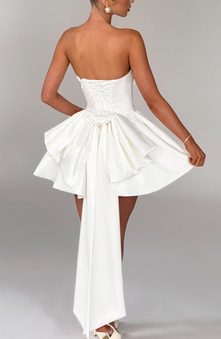 R.F Trinity Mini Dress Strapless Stretch Satin Ivory