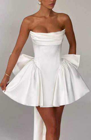 R.F Trinity Mini Dress Strapless Stretch Satin Ivory