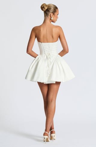 R.F Trinity Mini Dress Strapless Stretch Satin Ivory